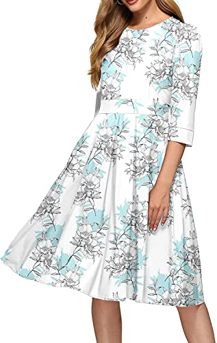 Vestido Vintage Floral para Mujer Vestido de Noche Midi Elegante Vestidos Formales de cóctel Mangas 3/4