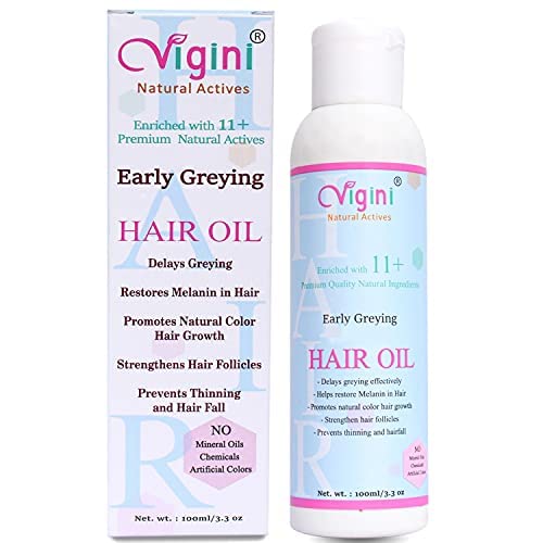 Vigini Anti Grey Greying Itchy Scalp Hair Care Tonic Oil 100ml | Onion Seed Shikakai Brahmi Black Sesame Amla Castor Oils Control Hair Fall Loss Thinning Dryness Revitalizing Nourishing Strengthens Men Women
