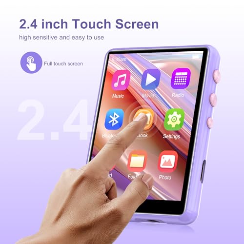 MP3 Player Bluetooth 5.3, SWOFY 64GB Mp3 Music Player with Touch Screen, Portable Digital Audio Player with HD Speaker FM Radio, Support up 128GB Purple