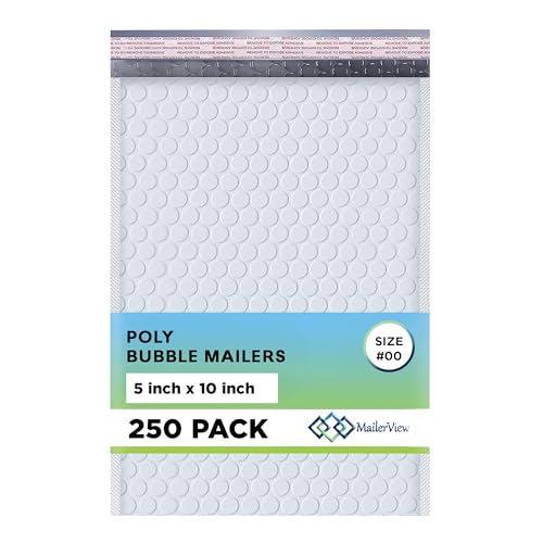 White Small Poly Bubble Mailers 5x10 inch #00 | Self Seal Padded Envelopes | Cushioned Bubble Mailer | Usable Size 5x9 | WaterProof | Lightweight mailing Shipping Bags | 250 Pack Bulk | Made In USA