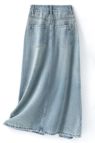 CHARTOU Women Casual Mid Long Denim Skirt Jean A Line Skirt Summer Packaged Hip High Waist Midi Denim Skirt with Slit2