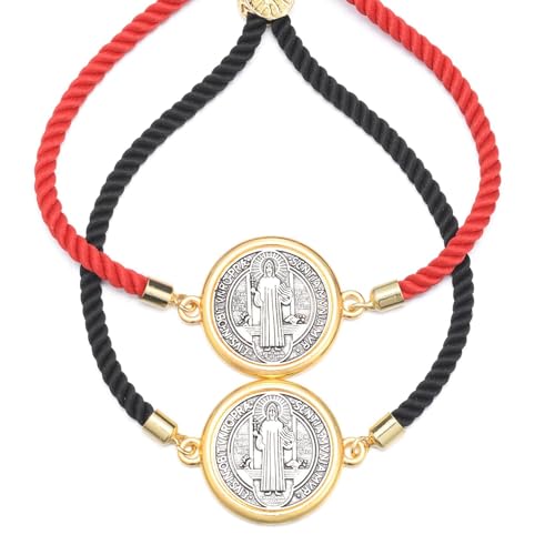 CACALOSS Catholic Bracelets St. Benedict Bracelet Red Rope Double Hole Pendant Couple Woven Bracelets Adjustable Bracelet (Red) by CACALOSS - Used condition - Image 8