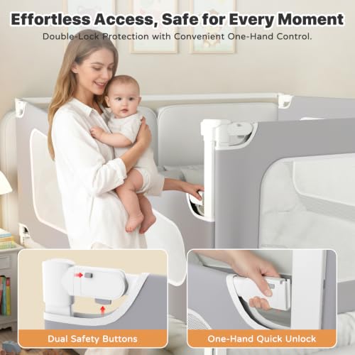 Image of MagicFox 3 Piece Twin Size Bed Rail for Toddlers, Upgraded Height Adjustable Baby Bed Rail Guard, Thickened Child Safety Bed Rails for Twin Size Beds (74.8 inchx74.8 inchx39 inch Gray)