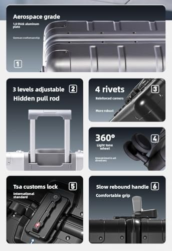 18Inch Aluminum Magnesium Alloy Carry On Luggage, Zipperless Hardside Suitcase with 360° Silent Spinner Wheels TSA Lock, Airline Approved Cabin Luggage for Travel and Business (Gray)4