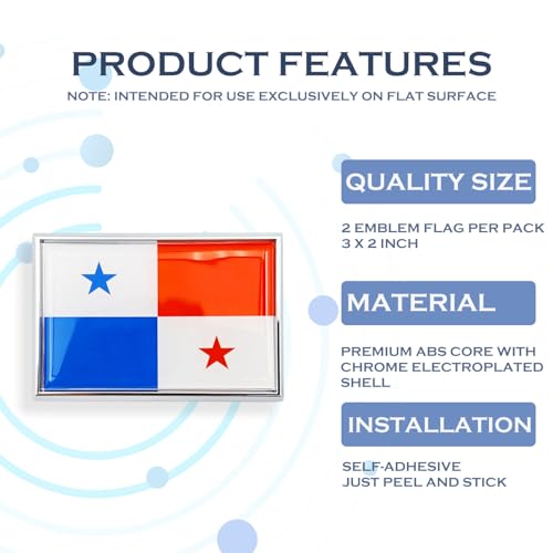 Image of Panama Flag Sticker Emblem Panamanian Decal Car Chrome Flags, 2 Pack, 3 x 2 inches