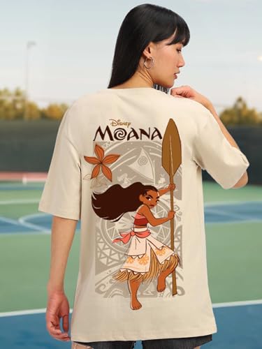 Image of JUNEBERRY 100% Pure Cotton Oversized Baggy Fit Official Disney Merchandise Cool & Goofy Graphic Printed T-Shirt for Women (Characters: Moana, Pooh & Lion King)