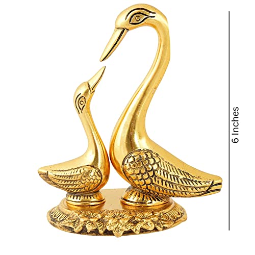 Image of Elegant Brass Swan /Duck Couple Decorative Showpiece - Handcrafted Love Birds for Home Decor & Gifting