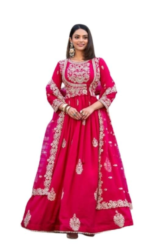Women's Embroidered Gown and Dupatta Set with Zari Thread Work and Elegant Ethnic Styling for Wedding, Party Outfit Or Festive Occasion-image-34