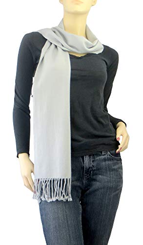 Pure Cashmere Pashmina Scarf 3 Ply Silver Grey