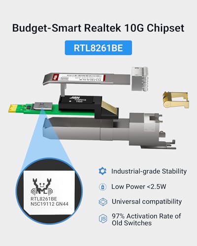 Image of SFP+ to RJ45 Adapter | 10G /5G /2.5G /1G Auto-Sensing | Low Power SFP+ Transceiver Module < 2.5W | 10GbE Copper Up to 100ft (30m) | Plug-Play