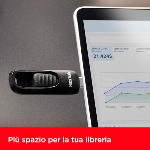 512GB Ultra Slider Unità Flash, chiavetta USB Type-C, fino a 400 MB/s, USB 3.2 Gen 1, con connettore retrattile, Nero - Chiavetta USB - Immagine 2