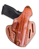 Premium Leather Three Slot Pancake OWB Holster with Thumb...