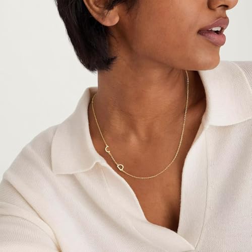 M MOOHAM Sideways Two Initial Necklaces for Women - Dainty 14K Gold Plated Custom Initial Necklace Personalized Gold Letter Necklace Jewelry Birthday Gifts for Women Wife Mom Sister Friends Teen Girls4