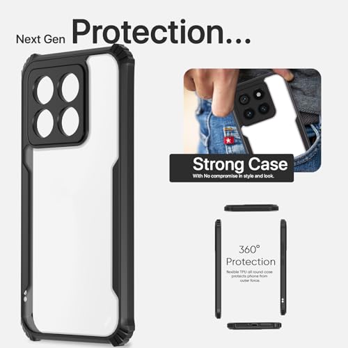 Image of Pikkme Mi 14 5G Back Cover | Crystal Clear Transparent Back | Ultra Hyrbid | Full Camera Protection | Raised Edge | Bumper Back Case (Black)