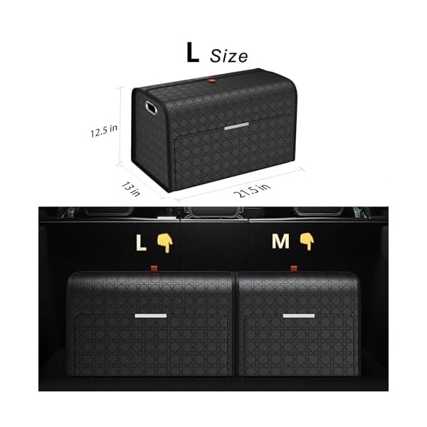 Double-layer Trunk Organizers, Double door Car Storage Solutions and High heel shoes Storage Organizers for SUVs, Sedans, Back Seats and Luxury Vehicles with Lid, Leather, Small, Large (Black, L) - Image 3