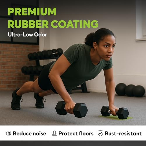 Image of Dumbbell Set 7.5kg (Premium) | Dumbbell with Gym Gloves and Hand Gripper, 15kg Pair (7.5kg x 2pcs) | Rubber Coated Hex Dumbells for Home Gym | Gym Equipment for Home Workout