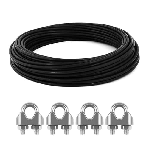15M - Drahtseil 3mm Edelstahl Schwarz PVC Stahlseil Ummantelt...