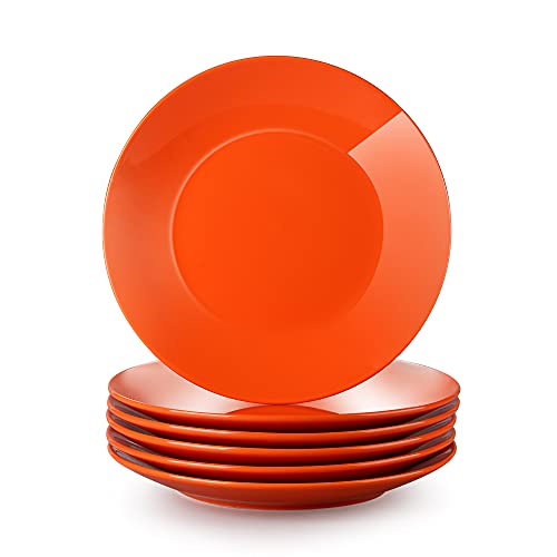 LOVECASA Serie Sweet Juego de 6 Platos Llanos, Vajilla de Porcelana, 26.5cm Platos Redondos, Se Puede Usar en Lavavajillas, Naranja Cover