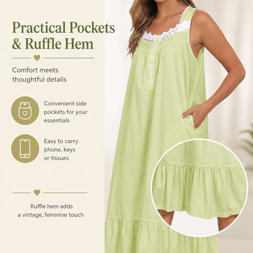 Image of Viakeo 100% Cotton Nightgowns for Women | Sleeveless Sleep Dress, Sleepwear Lounge Dress, Button Nightshirs with pockets