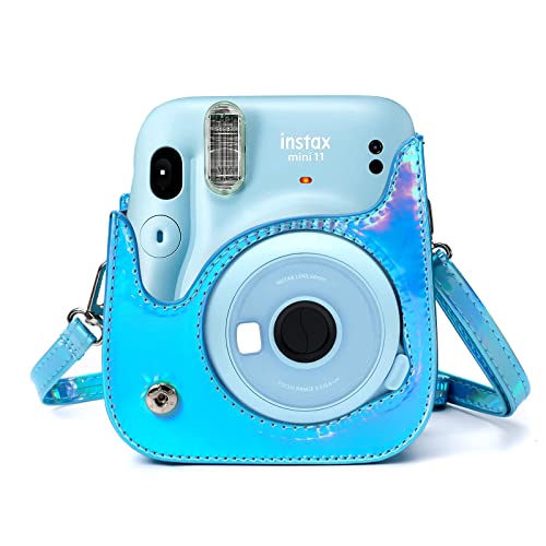 PU Leder Kameratasche für Instax Mini 11 , Sofortbildkameras Tasche ,Sofortbildkamera Tasche,Reise Hart Taschen Hülle für Kameratasche,mit verstellbarem Riemen und Zubehörtasche (Blau) Cover