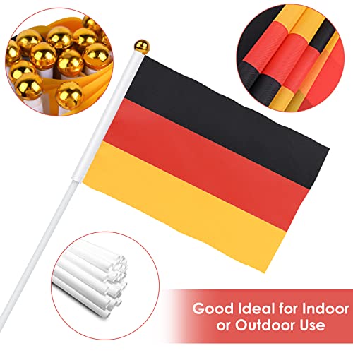 AhfuLife Klein Deutschland Flagge, 15/30/100 Stück Deutsche Mini Handgehaltene Flaggen mit 30cm weißem Pole für Europameisterschaft 2022 WM Hausgarten Party Bar Dekoration – Bild 4
