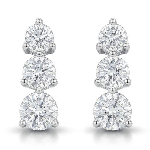 Image of Graduated Three Stone Moissanite Stud Earrings, 1.0ct Total
