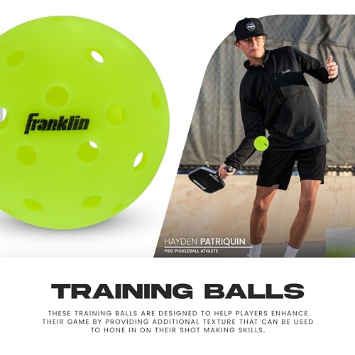 Image of Franklin Sports Max Grit Textured Training Pickleballs - 3 Pack - Yellow | Extra Spin + Control, Instant Grip Out Of Box, 40 Drilled Holes, Mimics Official X-40 Flight, Precision Shots + Drills