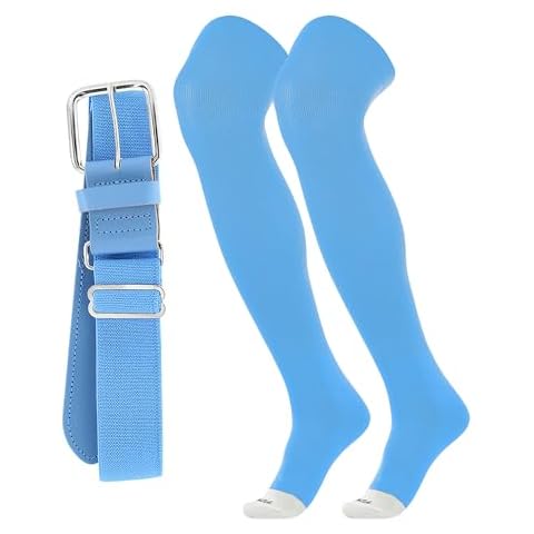 TCK Prosport Baseball Socks and Belt Combo Over the Knee (Columbia Blue, Medium) Cover