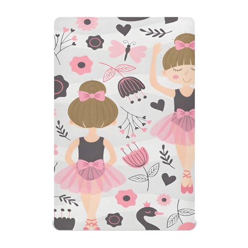 Image of Cute Ballerina Girl Crib Sheets Stretchy Portable Sheets for Baby Toddler Breathable Soft Crib Mattress Sheet for Girls Boys