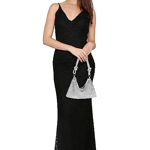 Rhinestone Purse Sparkly Evening bag Silver Clutch Purses for Women Evening, Cross Body Handbags for Party Prom Club Wedding - Image 6
