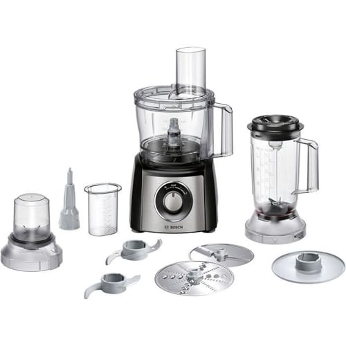 Bosch MultiTalent 3 MCM3501M – Procesador de alimentos versátil con más de 50 funciones – 800 W – 2.3 L de capacidad – Color: negro/acero inoxidable cepillado