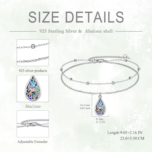 Image of POPLYKE 925 Sterling Silver Double Layered Chain Evil Eye Daisy Sunflower Butterfly Anklets for Women Holiday Beach Crystal Ankle Bracelet Dainty Evil Eye Jewelry