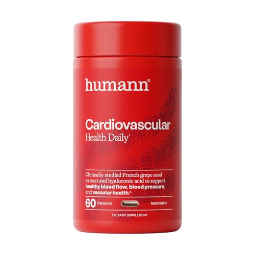 Humann Cardiovascular Health Daily, 4-in-1 Vascular & Blood Pressure Support, Grape Seed Extract Capsules & Hyaluronic Acid Circulation Supplements, Plant-Based Non-GMO, 60 Capsules