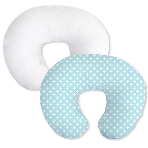 Image of Little Grape Land Cotton Nursing Pillow Covers 2 Pack, Soft & Breathable Removable Breastfeeding Pillows Covers for Feeding Pillows, Nursing Pillow Slipcover for Baby Girls Boys, (Aqua & White)