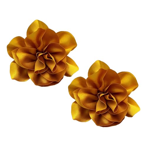 Image of 2Pcs 5in Dainty Satin Fabric Flower Brooch Extra Large Rose Camellia Flower Brooches Lapel Pins for Women Wedding Party Dance Banquet Clothes Jewelry Accessories