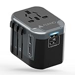 AUNNO Universal Travel Adapter, International Travel Plug Adapter with 2 USB-C and 2 USB Ports, All in One Plug Adaptor with Dual Safety Fuses, UK to European Plug Adaptor for EU USA Australia etc