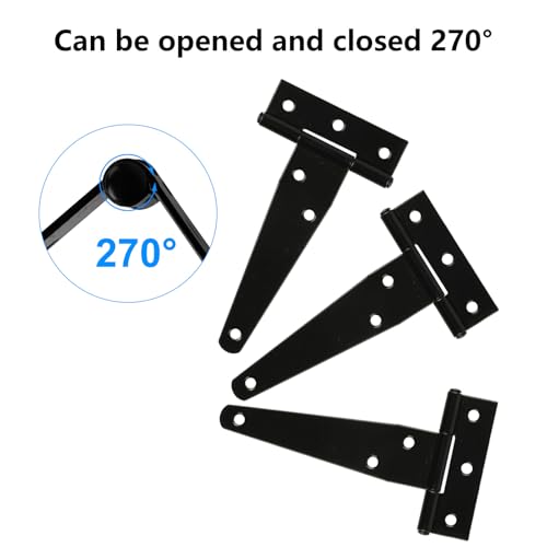 4 PCS 4 Inch T Strap Hinges Heavy Duty, Shed Door Gate Hinges, Heavy Duty Black Outdoor Tee Hinge for Wooden Fences, Barn Door Gates Hinge for Shed Door Hardware - Thumbnail 3