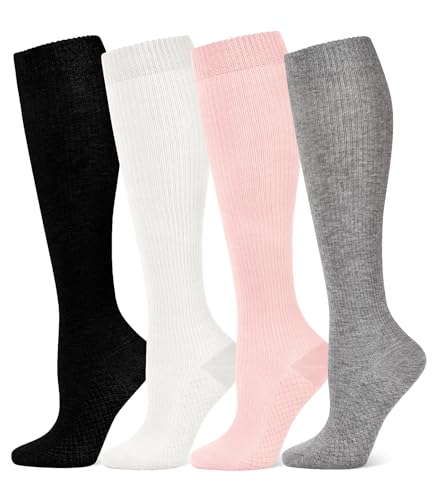 Breslatte Cotton Compression Socks for Women Men 8-15 mmHg Comfort&Mild Knee High Wide Calf Support...