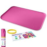 Just Messin' Silicone Art Mat for Crafts, Legos, Slime, Resin, Paint & Jewelry-Making, Table Protection w Raised Sides to Contain Mess, Non-Slip Heat Resistant, 16”x26” Mat with high .6' Edge, Pink