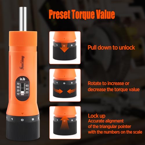 Sanliang 36Pcs Torque Screwdriver Wrench Driver Set 10-70 Inch Pounds lbs with 29 S2 Bits，5 Drive Sockets ，1/4" Socket Adapter for Maintenance,Tools, Bike Repairing and Mounting.