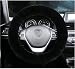 U&M Car Steering Wheel Cover Soft Natural Australian Sheepskin Fluffy Wool Non-slip Wheel Protector Universal for 15 inch Black
