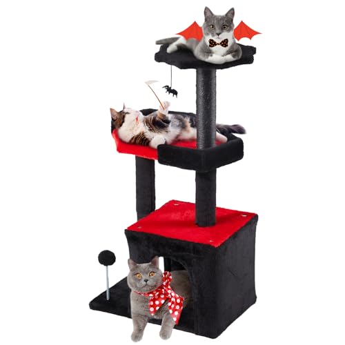 Erinnyees Gothic Cat Tree, Black Cat Tower for Indoor Kitties, 33.5
