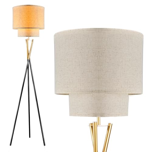 Image of Lightdot Black Tripod Floor Lamp, Modern Floor Lamps for Living Room, Standing Lamp with Dual Drum, E26 Bulb Included, 67.7 inch Tall Floor Lamp for Bedroom, Home Office