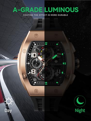Image of Tsar Bomba Mens Watches Quartz Wristwatch for Men Waterproof 50M Analog Luxury Tonneau Chronograph Calendar Date Men's Dress Business Work Watch Gift for Men