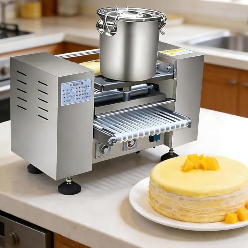 Máquina Automática para Crepes y Discos para Mil Hojas, Crepera con Regulación de Espesor 0,4-1,2 mm, Control Temperatura 150-200℃, para Pastelerías 6in
