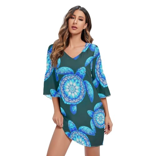 Robe col en V en mousseline de soie de qualité motif tortue