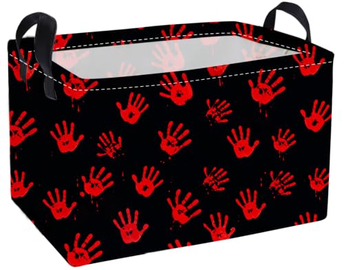 Image of Essme Rectangular Halloween Baskets,Ghost Storage Box,Cute Basket for Kids with Handles for Room Decor, Book Bins,Shelf Basket.(Handprint)