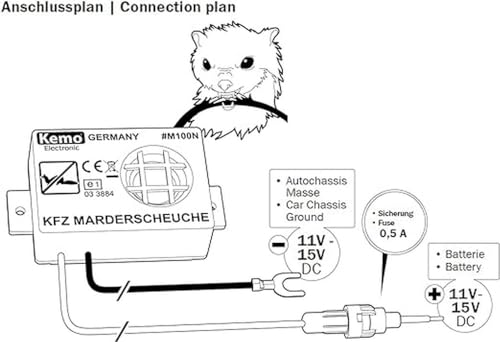 Kemo KFZ Ultraschall Marderscheuche M100N zur Verwendung im Kfz, in Häusern und auf Dachböden