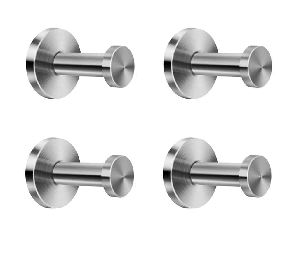 NELXULAS Brushed Stainless Steel Short Bath Towel Hooks Single Super Heavy Duty Wall Mount Hook, Fit for Bedroom,Living room, Bathroom and Fitting room, Office,Set of 4 in pack (2" , 4 PCS)