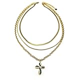 Elegante collar colgante verde con cruz de pedrería para mujeres y niñas, color acero inoxidable dorado en cadena collar s